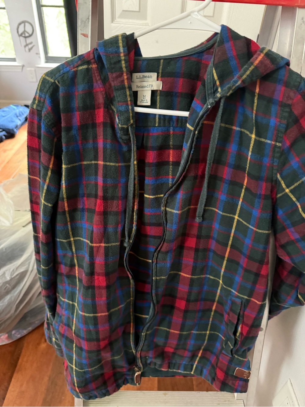 LL Bean Plaid Hoodie Jacket M